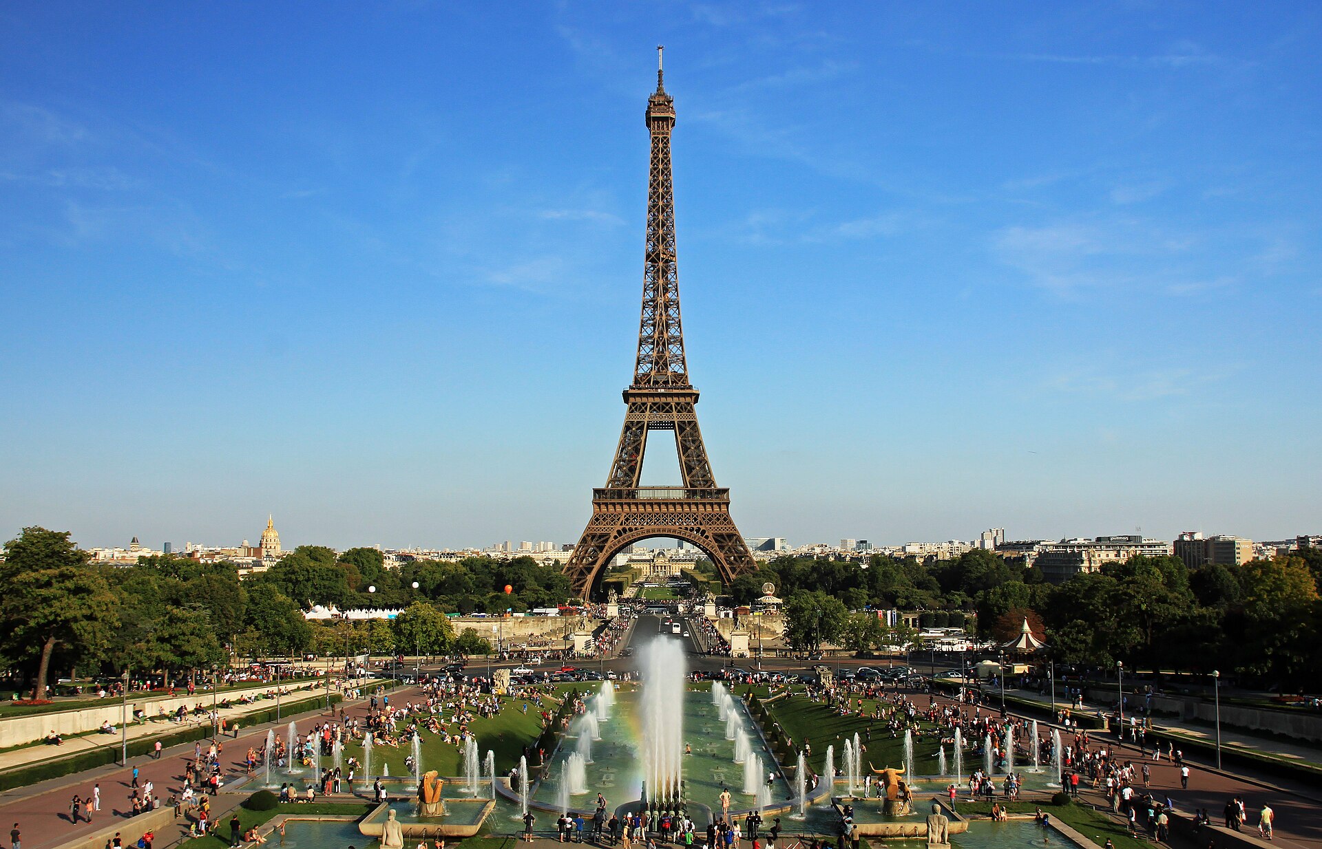 The Eiffel Tower seen across the Trocadéro gardens in Paris