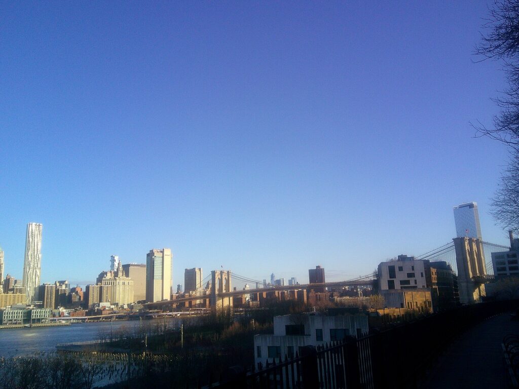 The Brooklyn Bridge and Lower Manhattan seen from the Brooklyn Heights Promenade