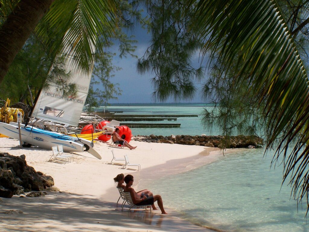 Calm shallow water and palm-shaded sand at Rum Point on Grand Cayman's north side