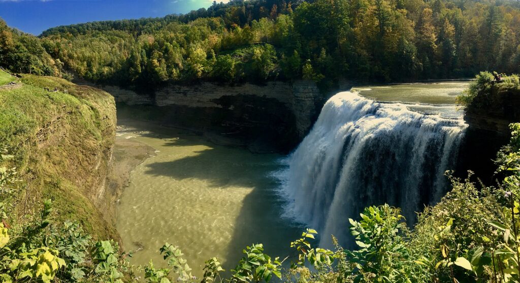 The Middle Falls of the Genesee River plunging into the gorge at Letchworth State Park, New York