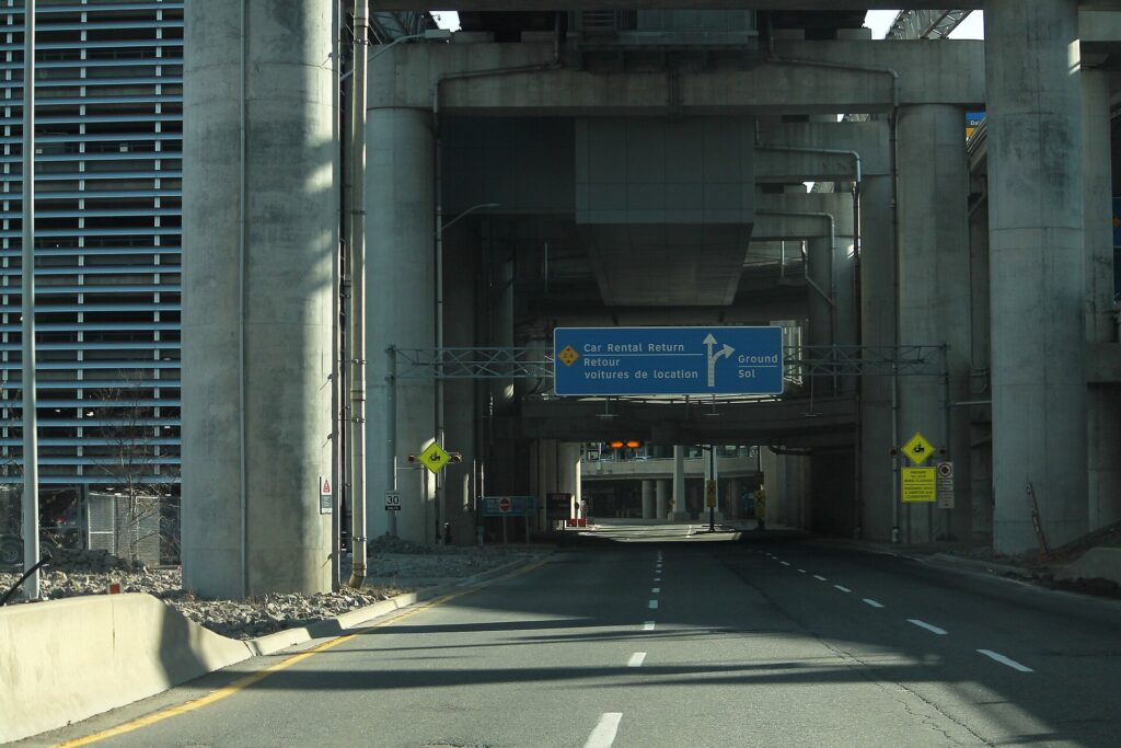 Rental car return signage at Toronto Pearson International Airport