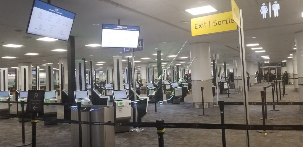 Border inspection kiosks in the Terminal 3 arrivals hall at Toronto Pearson