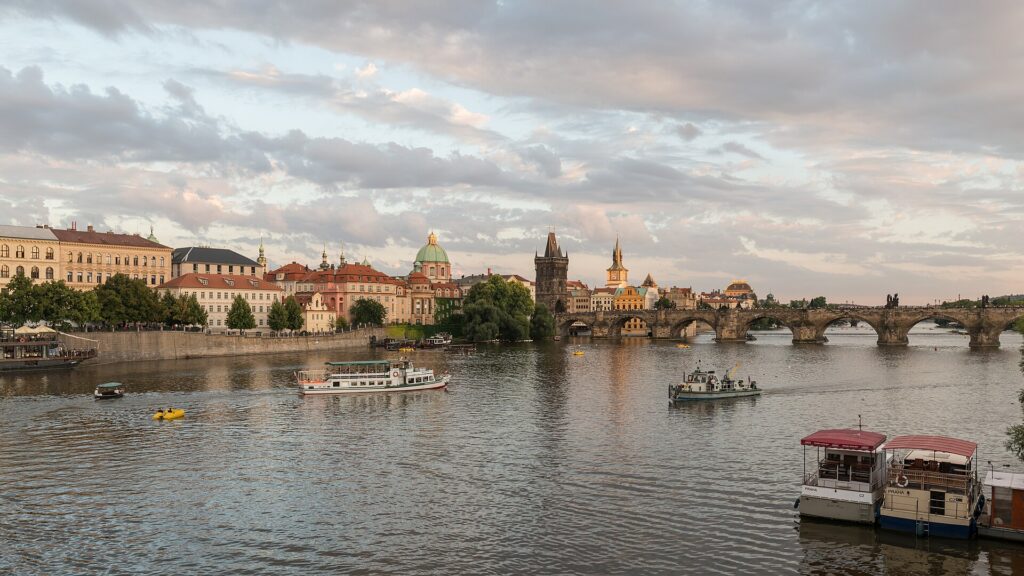 Charles Bridge crossing the Vltava River in Prague