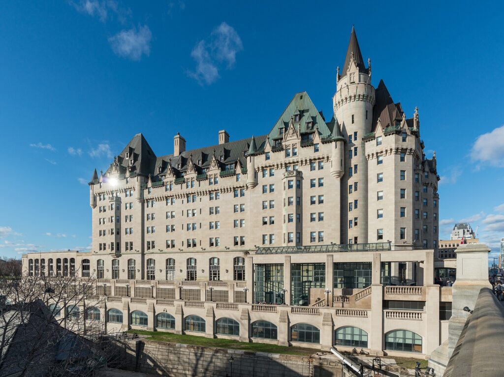 The Château Laurier hotel beside the Rideau Canal in Ottawa