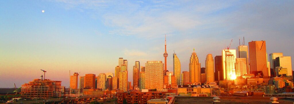 The Toronto skyline and CN Tower at dawn