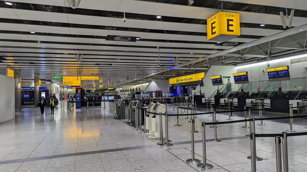 The check-in hall at London Heathrow Terminal 4