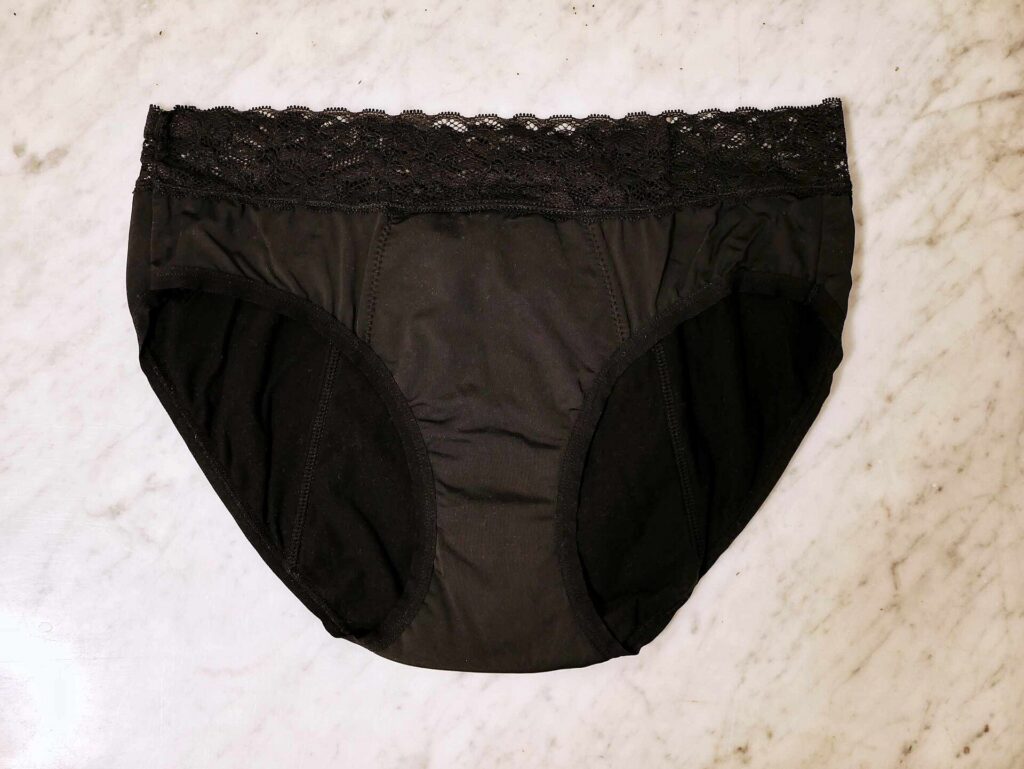 A pair of period underwear laid flat