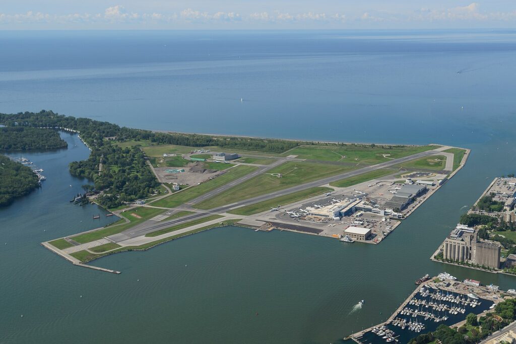 Billy Bishop Toronto City Airport on the Toronto Islands, seen from the CN Tower