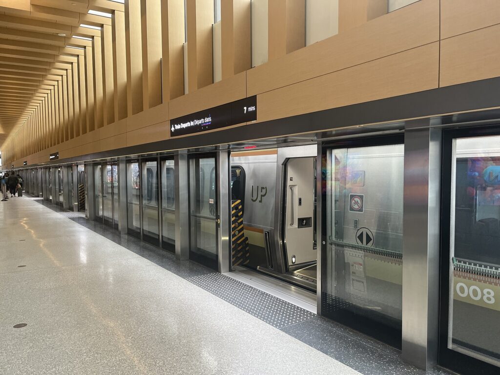 Inside a UP Express train, which links Toronto Pearson with Union Station