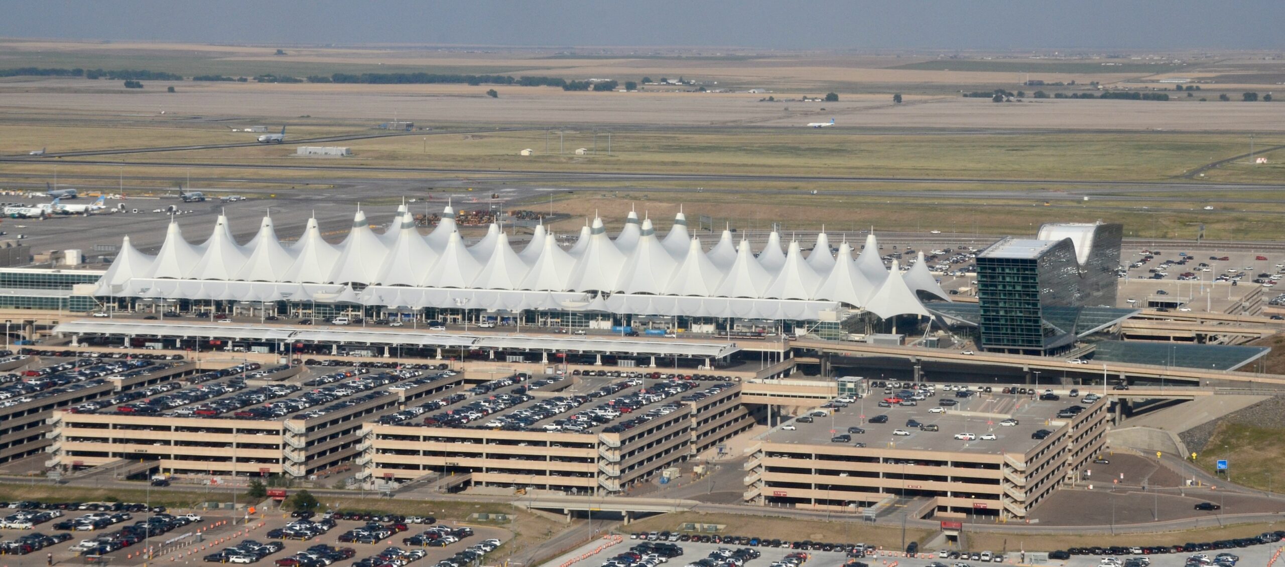Aerial view of the Jeppesen Terminal at Denver International Airport