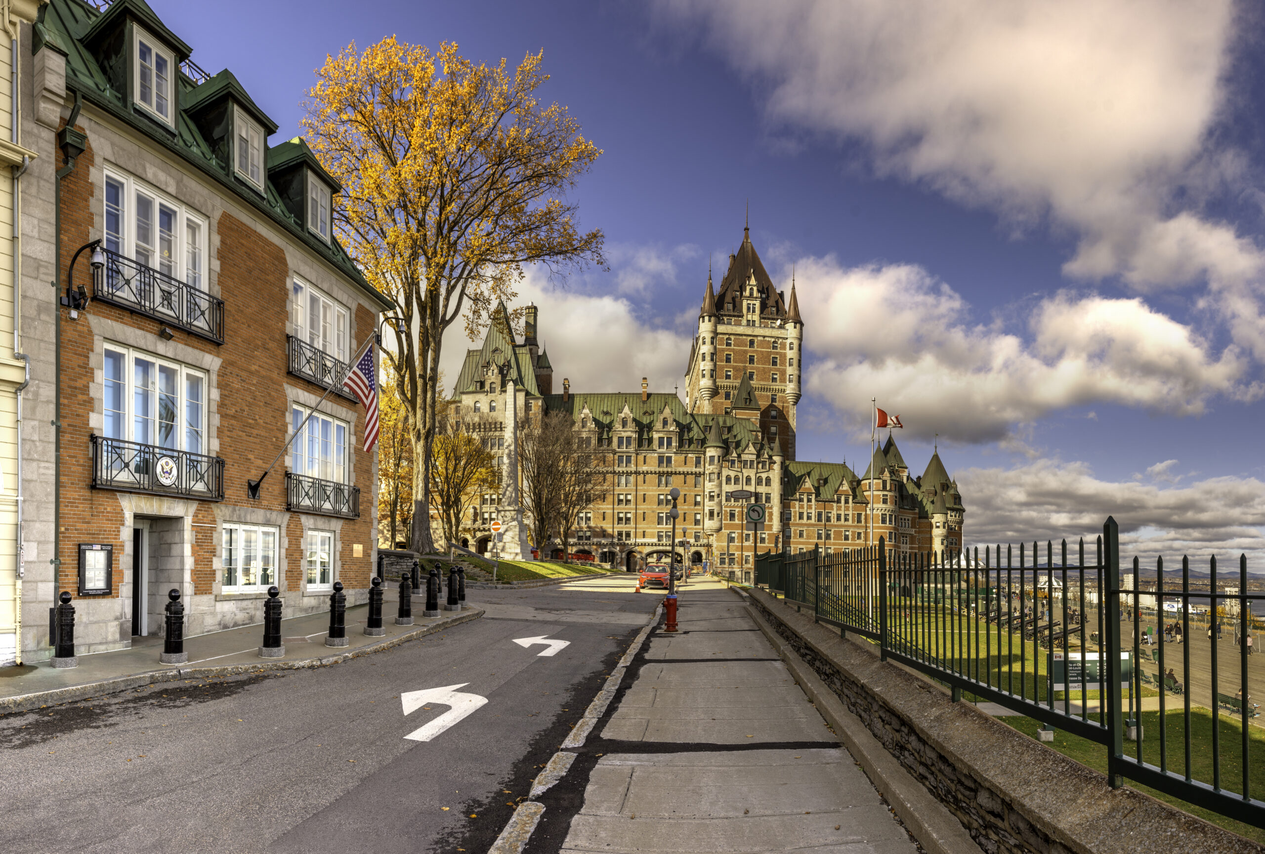 Chateau Frontenac seen from a street in Old Quebec