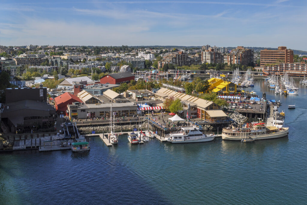 Granville Island seen from the Granville Bridge in Vancouver