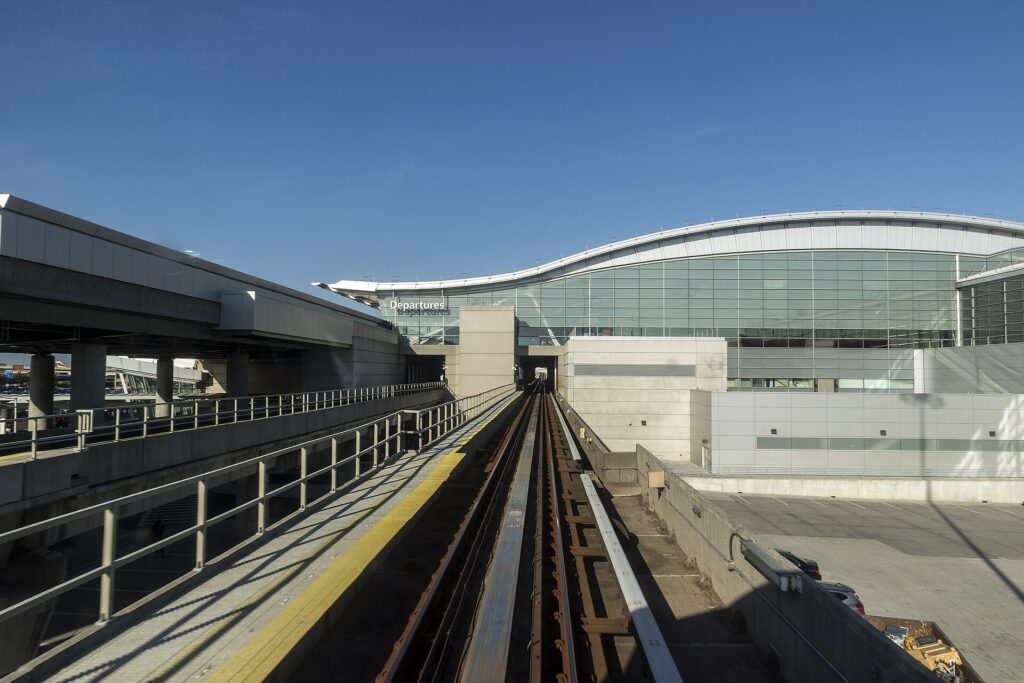 The AirTrain approaching Terminal 4 at John F. Kennedy International Airport