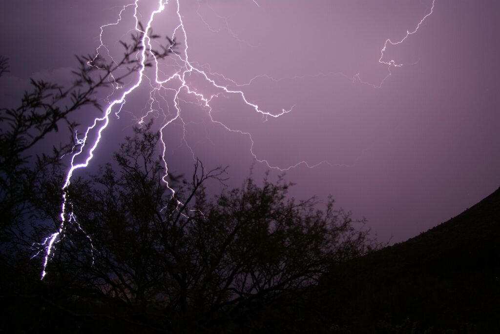 A monsoon lightning strike over the desert north of Phoenix