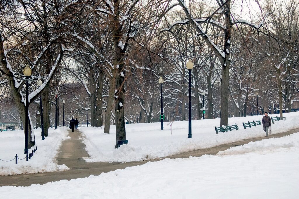 Boston Common under snow in winter