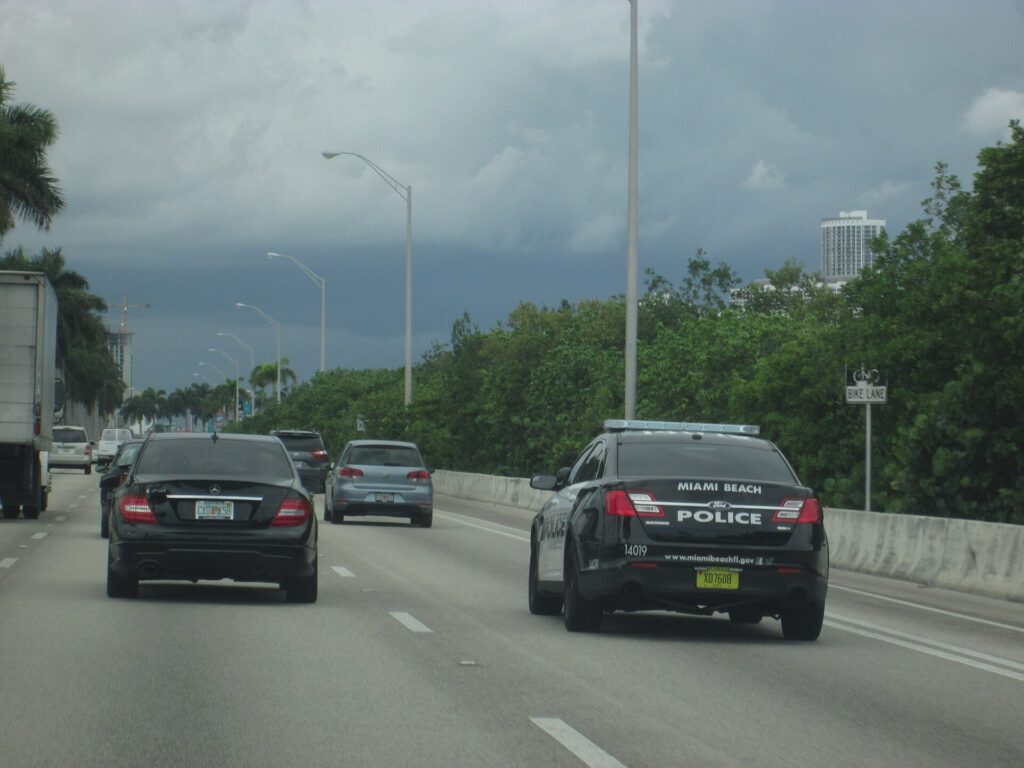 A causeway crossing Biscayne Bay between Miami and Miami Beach