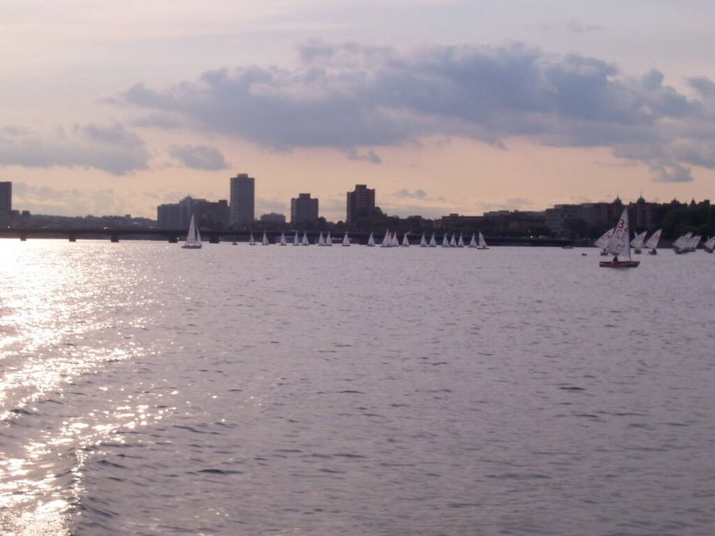 Sailboats on the Charles River Basin in Boston in summer