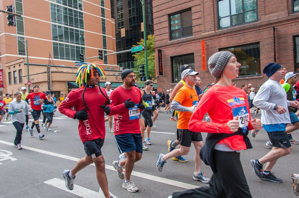 Runners on the streets of Chicago during the Chicago Marathon