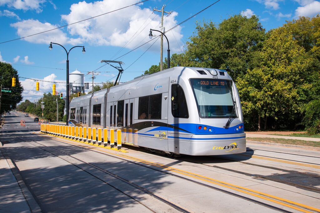 A CityLYNX Gold Line streetcar at the French Street stop in Charlotte