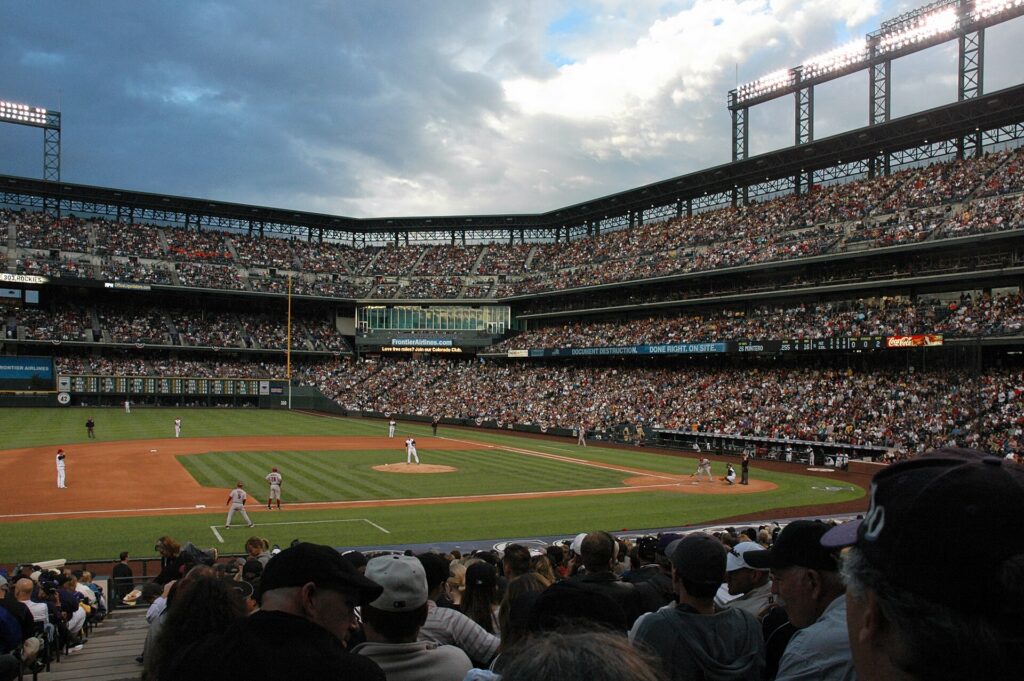 A Colorado Rockies game at Coors Field in downtown Denver in summer
