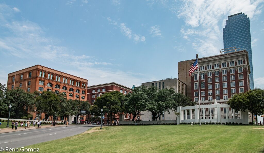 Dealey Plaza and the former Texas School Book Depository in downtown Dallas