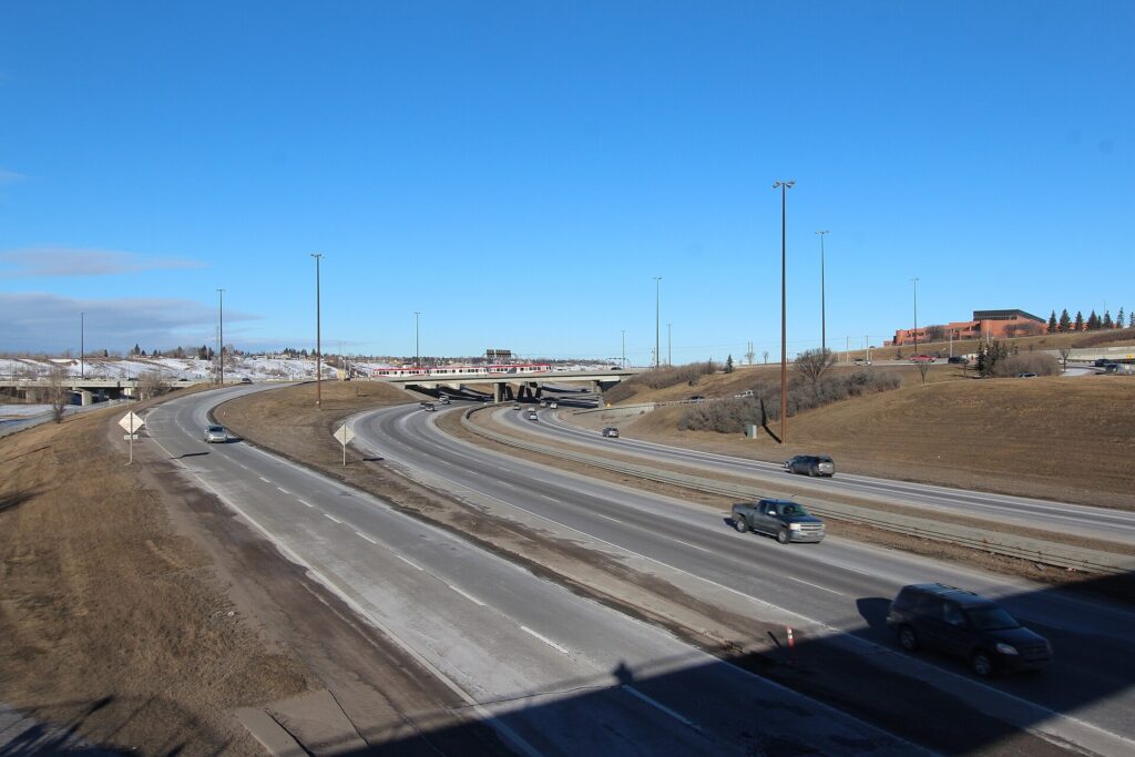 Traffic on Deerfoot Trail, Calgary's main north-south freeway
