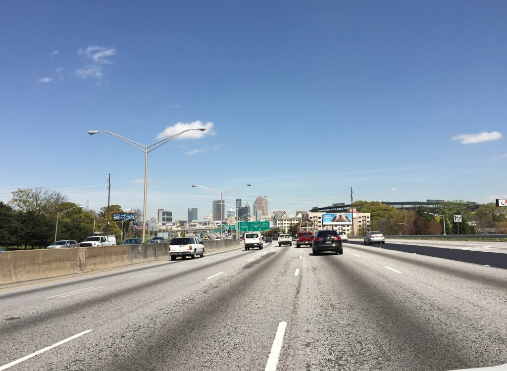 Traffic on the Downtown Connector, where I-75 and I-85 run together through Atlanta
