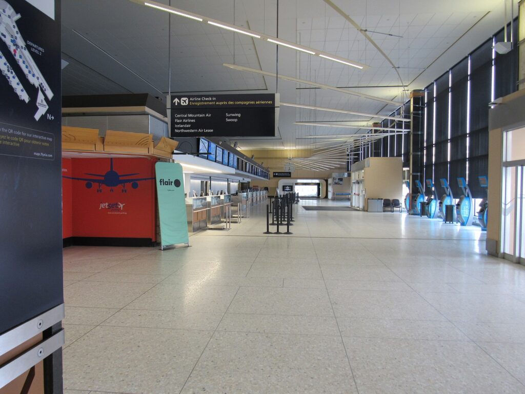 The departures area at Edmonton International Airport (YEG)