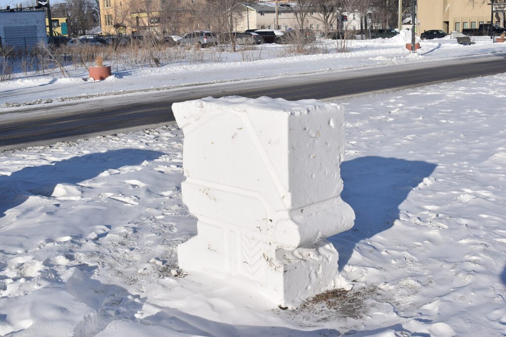 A snow sculpture at the Festival du Voyageur in Saint-Boniface, Winnipeg