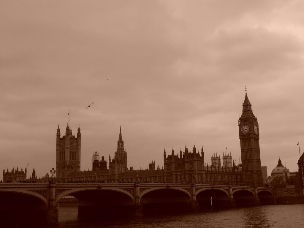 The Houses of Parliament and the Elizabeth Tower beside Westminster Bridge