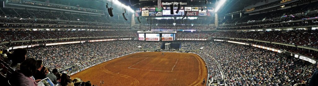 A rodeo performance inside NRG Stadium (formerly Reliant Stadium) during the Houston Livestock Show and Rodeo