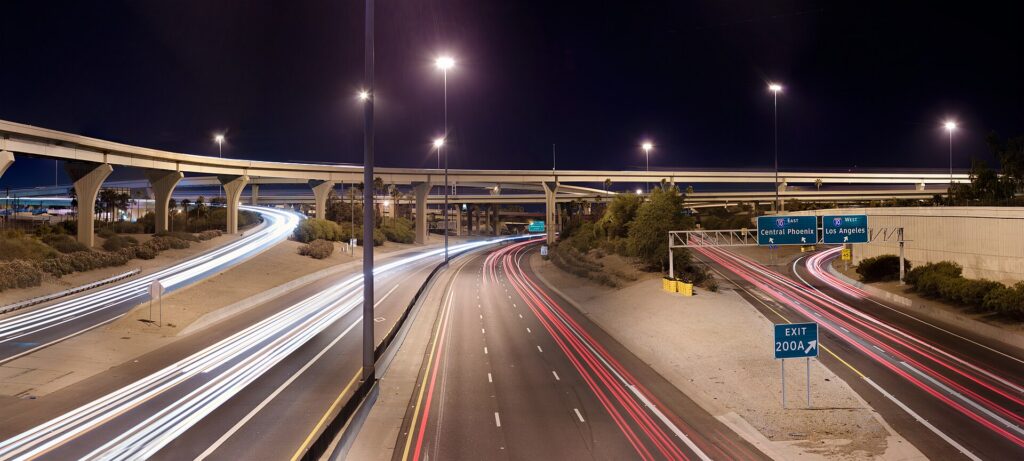 The Stack, the interchange of Interstate 10 and Interstate 17 in Phoenix, at night