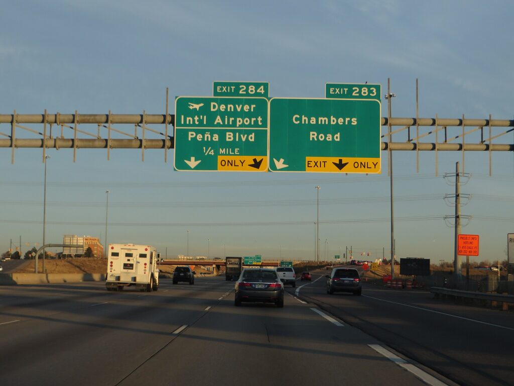 Interstate 70 on the east side of Denver near the airport exit