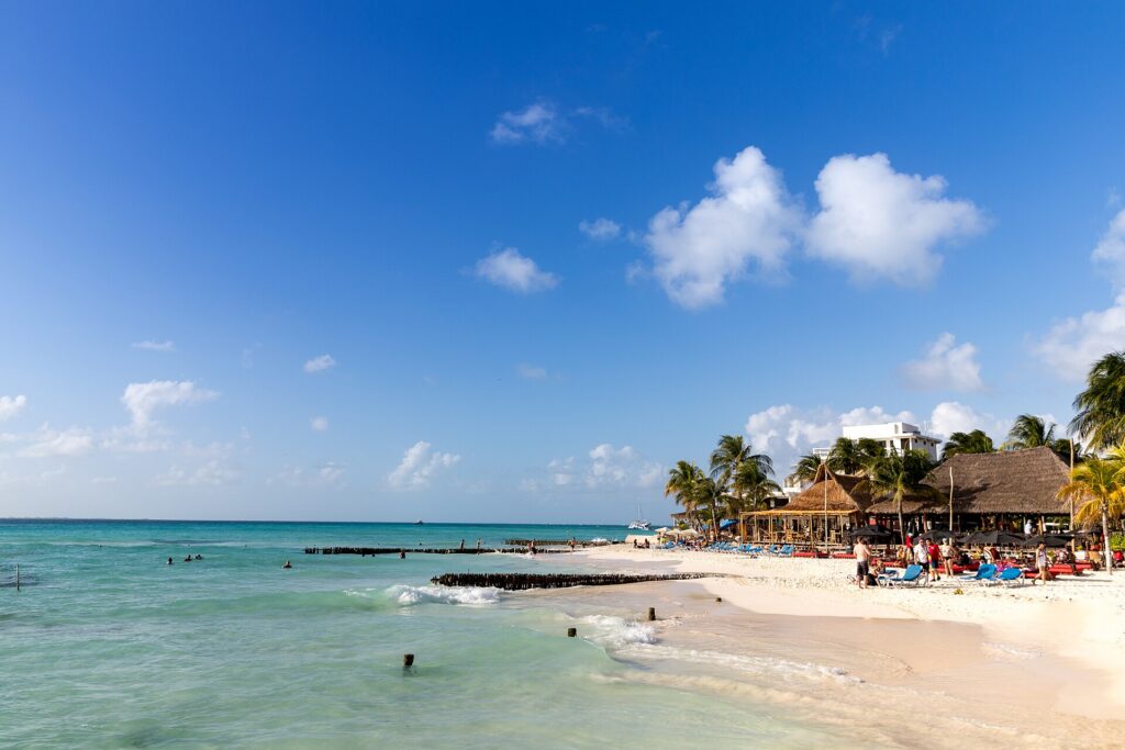 Turquoise water and beach on Isla Mujeres, a short ferry ride from Cancun