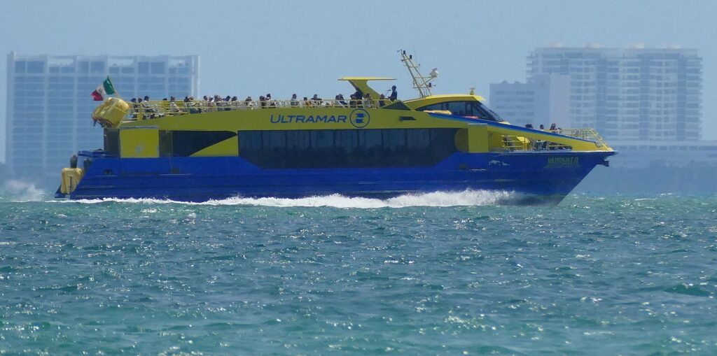 A fast ferry crossing from Cancun to Isla Mujeres