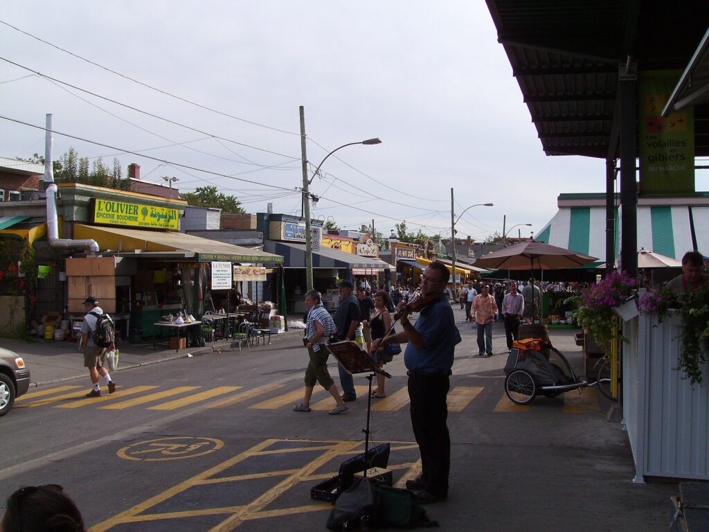 Produce stalls at Jean-Talon Market in Montreal