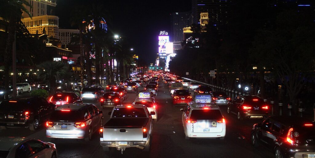 Stopped traffic on Las Vegas Boulevard on the Strip