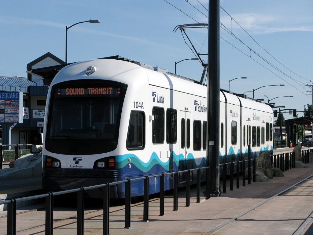 A Sound Transit Link light rail train in Seattle