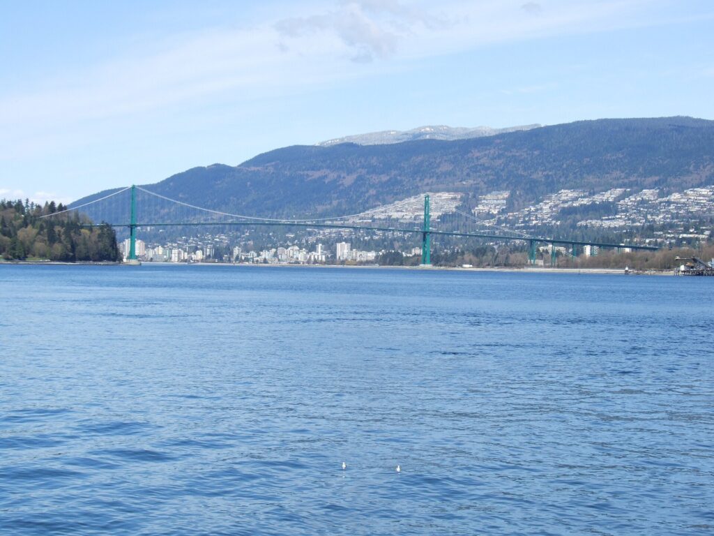 The Lions Gate Bridge across the First Narrows between Stanley Park and the North Shore