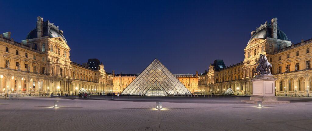 The glass pyramid in the Cour Napoléon of the Louvre