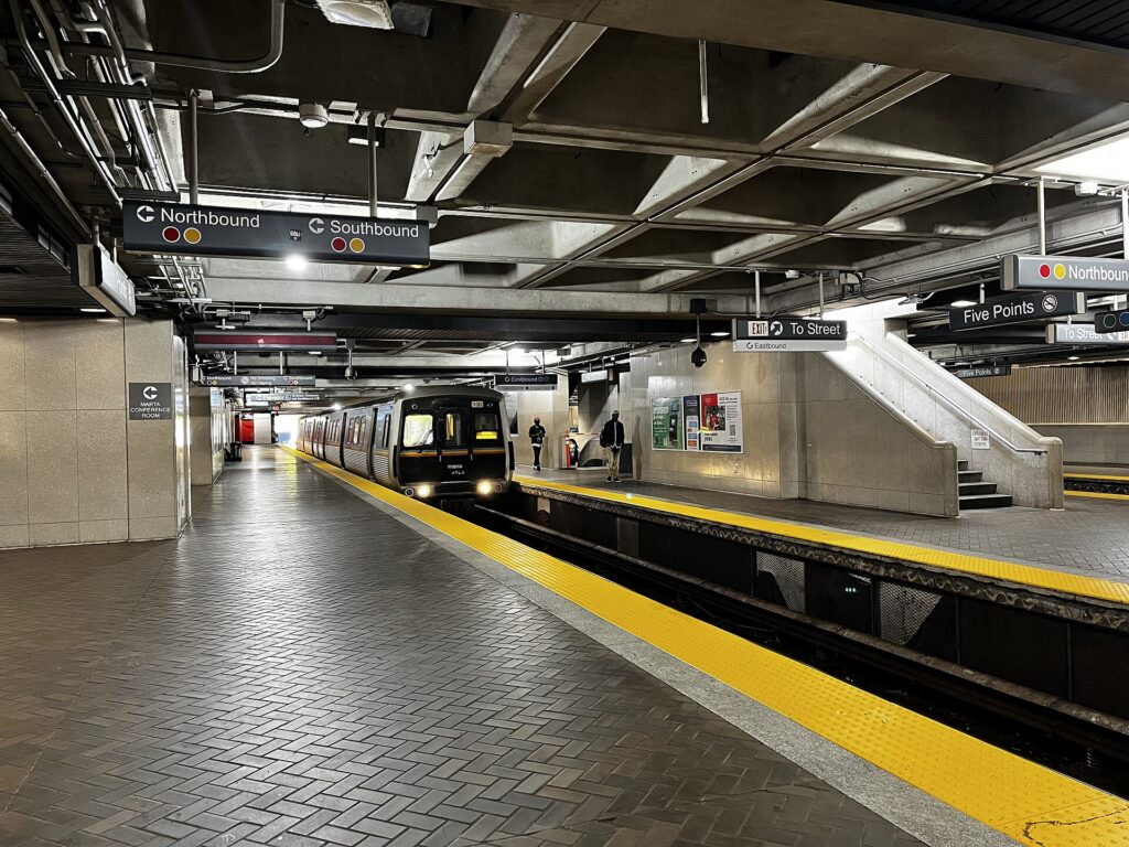 A MARTA train arriving at Five Points station in downtown Atlanta