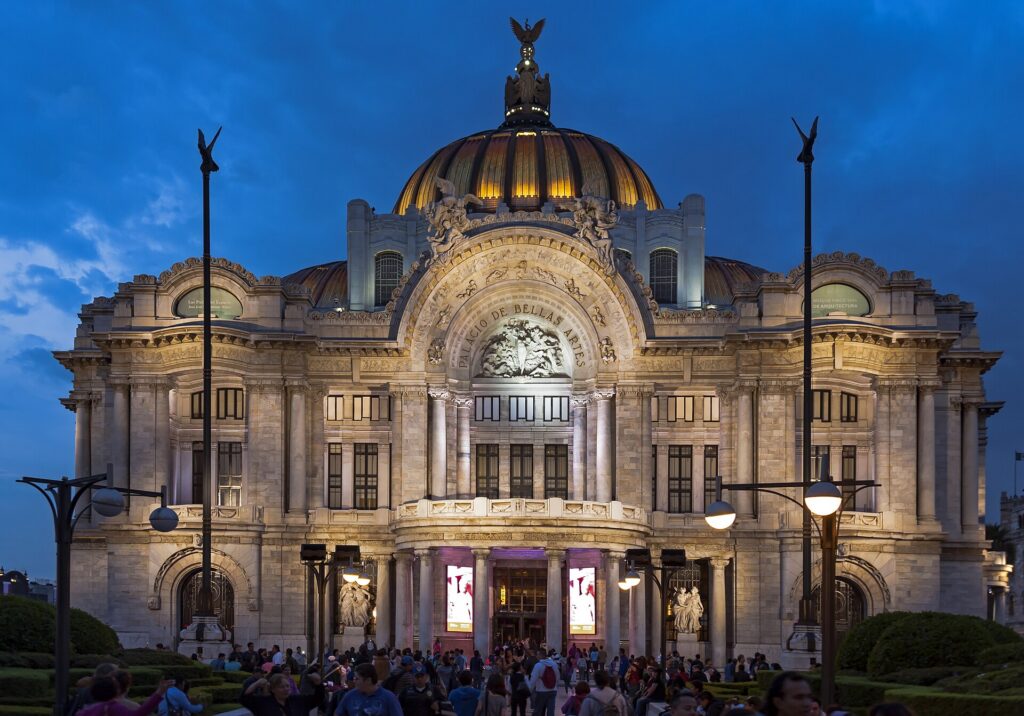 The Palacio de Bellas Artes in Mexico City at dusk
