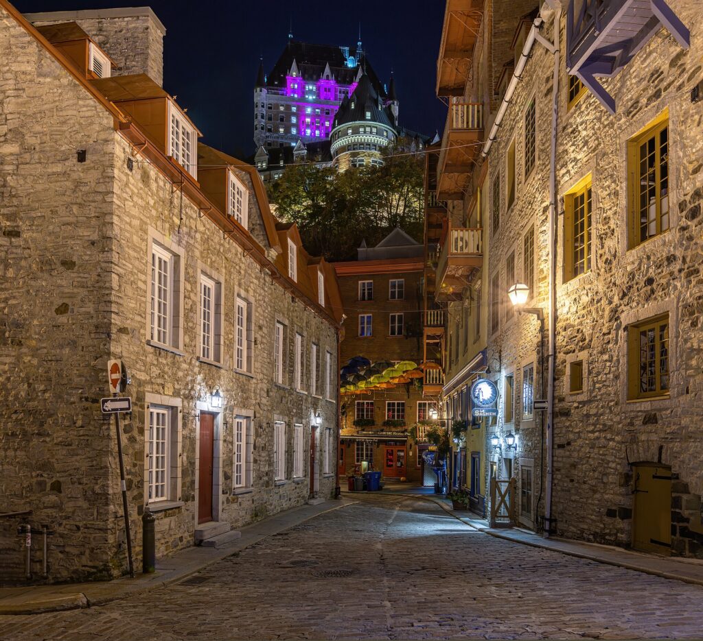 The rue du Petit-Champlain in the Lower Town of Quebec City at night