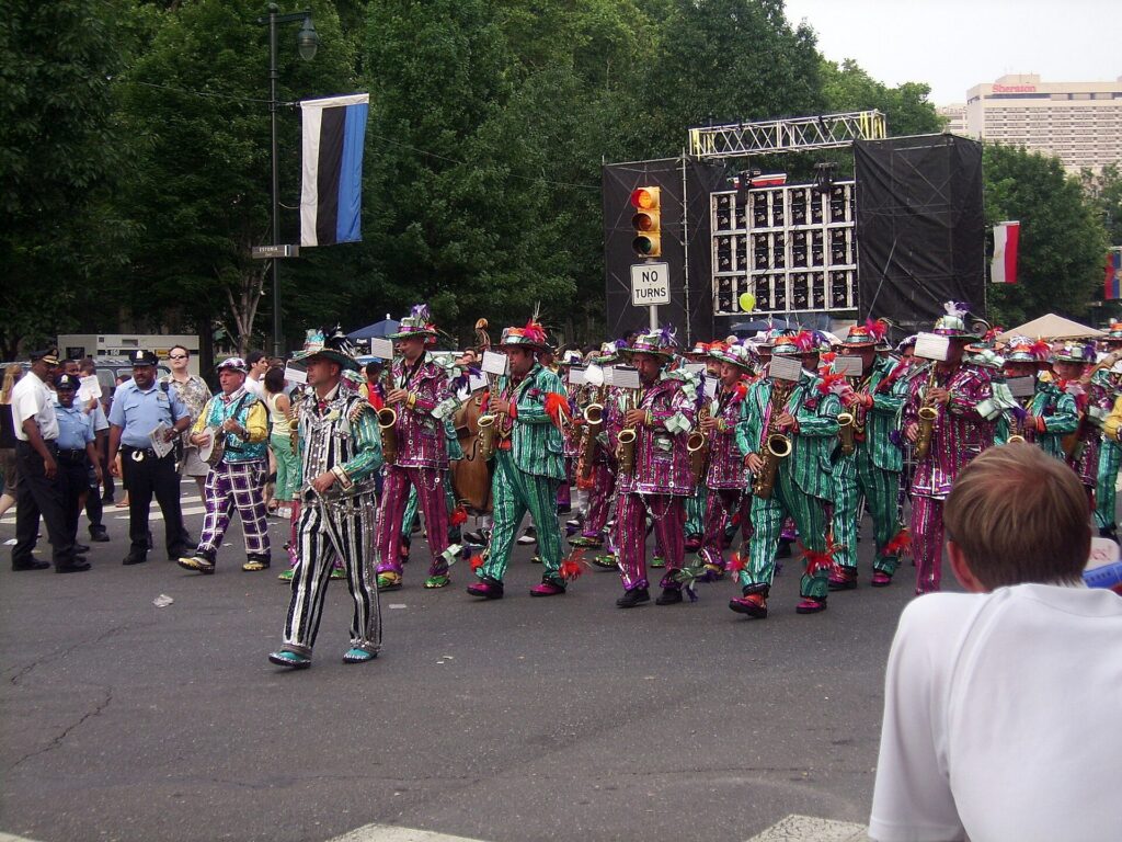 A band marching in the Fourth of July parade in Philadelphia
