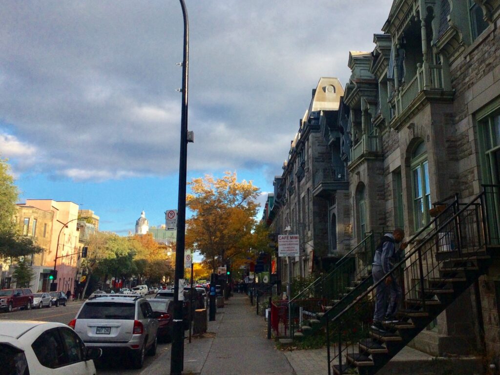 Outdoor staircases on a residential street in the Plateau Mont-Royal, Montreal