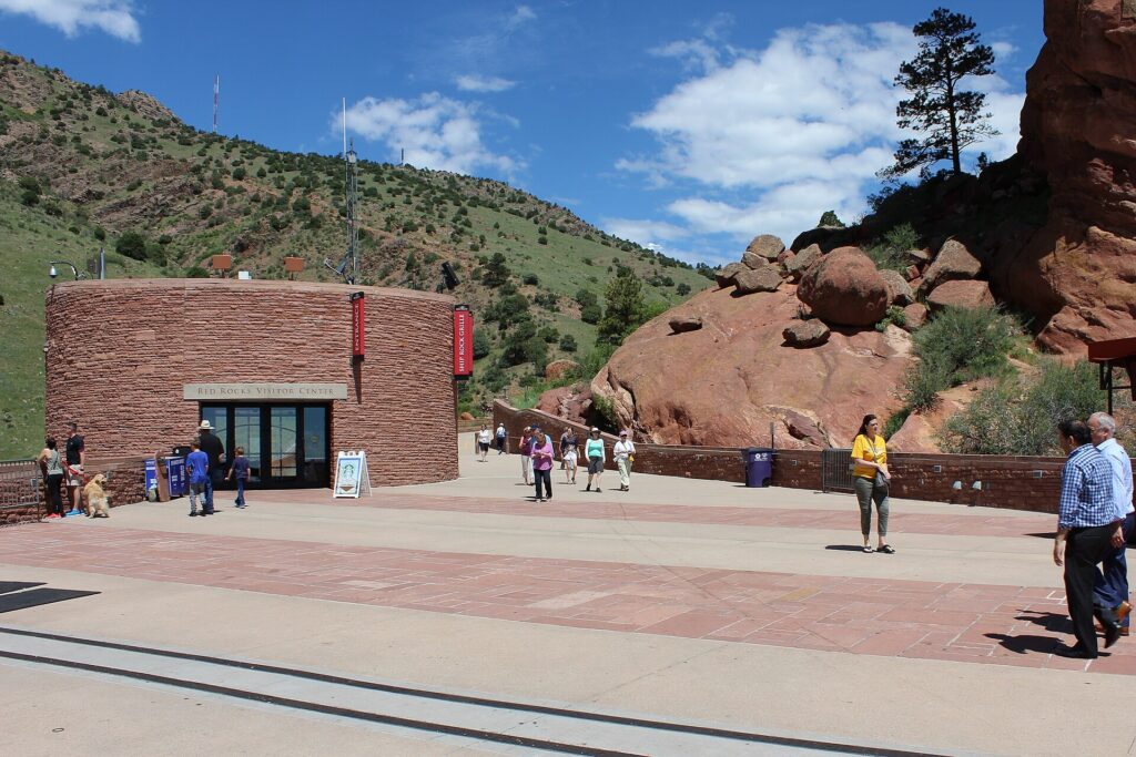 Red Rocks Amphitheatre set between sandstone monoliths in the foothills west of Denver