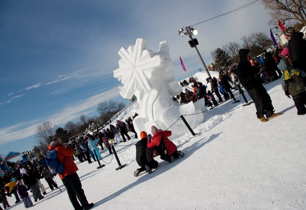 Skaters on the frozen Rideau Canal during Winterlude in Ottawa
