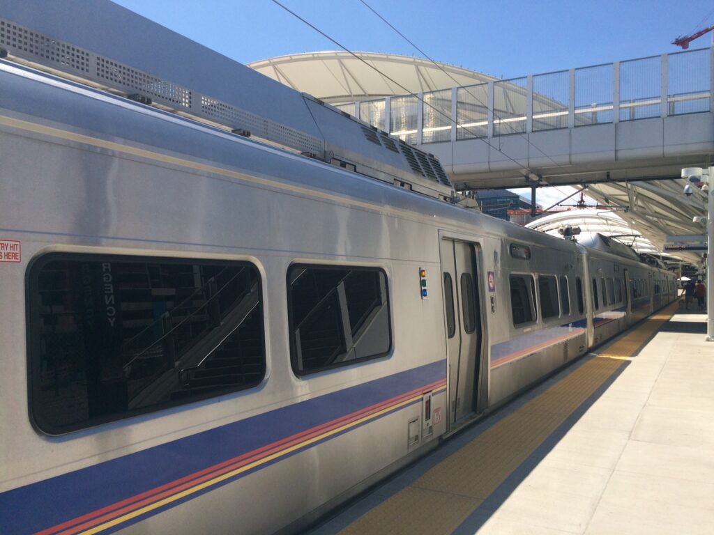An RTD A Line commuter train to Denver International Airport at Union Station