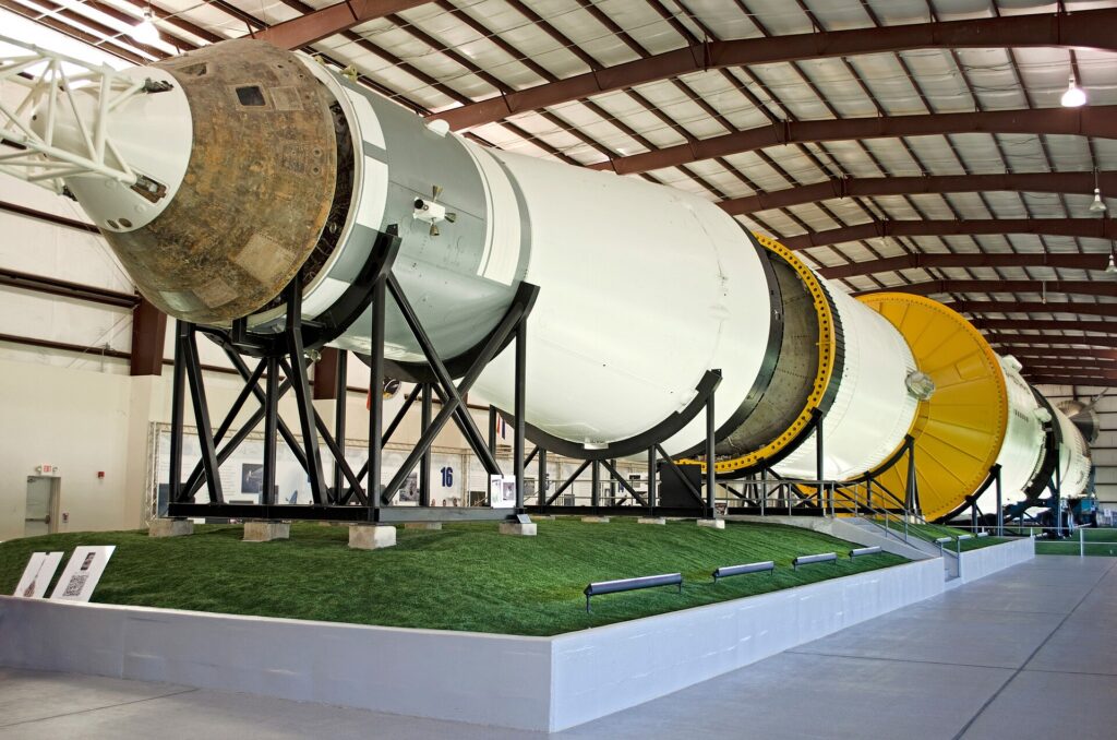 The Saturn V moon rocket in Rocket Park at NASA's Johnson Space Center