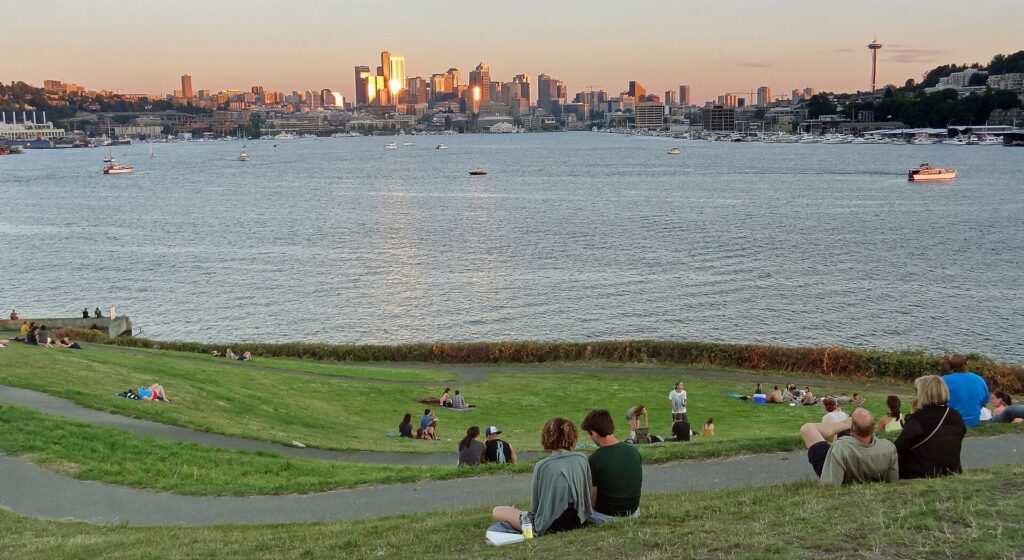 The Seattle skyline across Lake Union from Gas Works Park